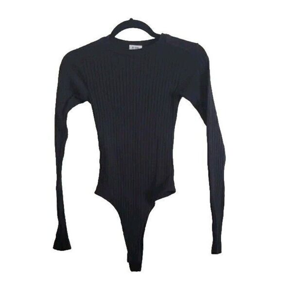 RE/DONE Black Ribbed Bodysuit Crewneck Long Sleeve Size XS - Picture 2 of 8